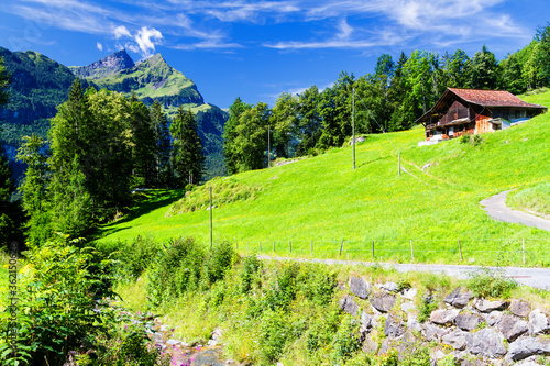 The wooden house amongst the Swiss Alps. photo