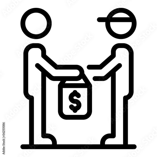 Courier take money broker icon. Outline courier take money broker vector icon for web design isolated on white background