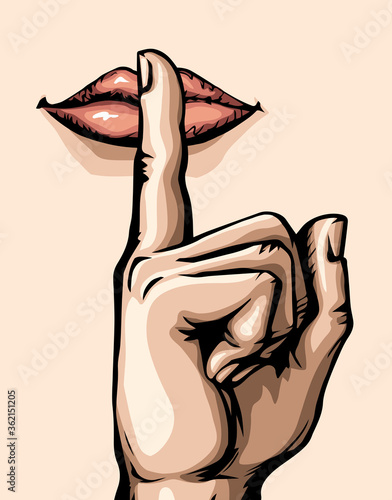 The finger shows quietly. Vector drawing