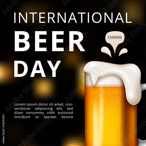 International Beer Day, on August. Cheers with clinking beer mugs conceptual. vector illustration.