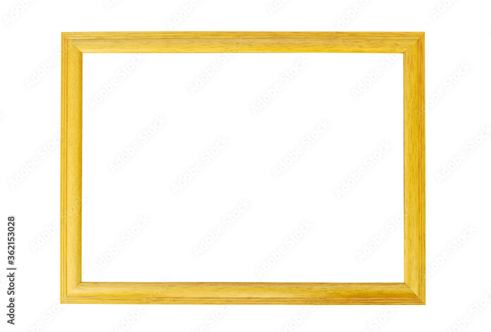 Yellow wooden photo frame isolated on white. Blank picture template Yellow wooden photo frame isolated on white. Blank picture template