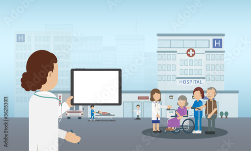 Elder care concept with blank screen tablet