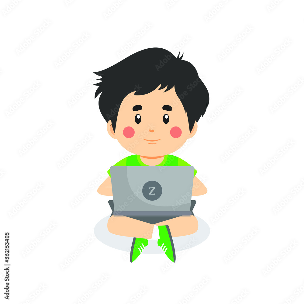 Vector Illustration Children Using Computers Vector Illustration Children Using Computers