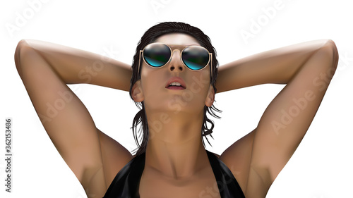 Realistic vector illustration of bikini model with sunglasses