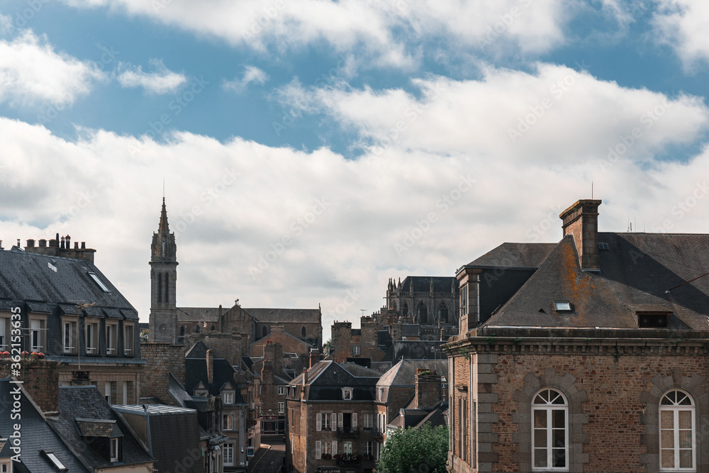 Normandy, France. View on old medieval town of Avranches with a church and rooftops