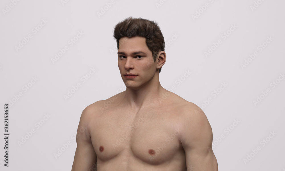 Fototapeta premium 3D Rendering : the portrait of a shirtless young man