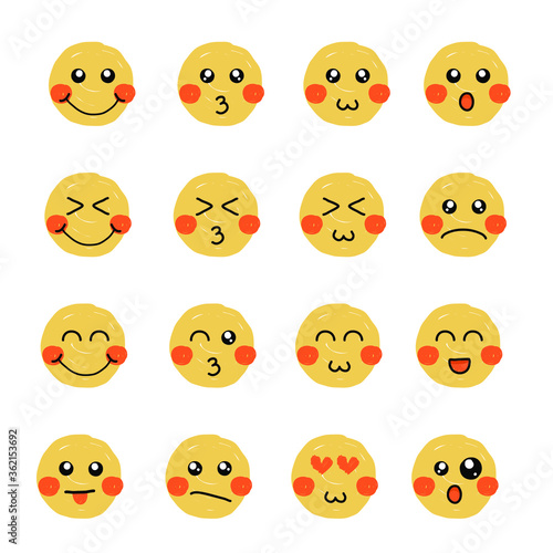 Cute emoticons set emoji.Vector illustration in lineart style.