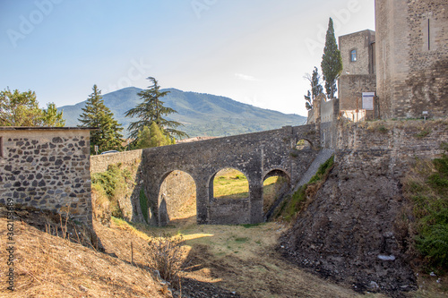 Close up medieval castle of Melfi. Rural view of southern italian countryside during a sunny day in the summer. Medieval castle is in stone bricks