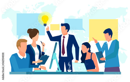Vector of a business team men and women discussing new projects