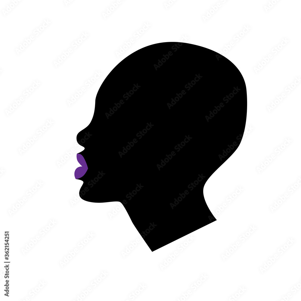 Profile of a black silhouette of a girl's head