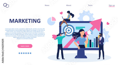 Vector of a PR team working on marketing to grow business on social media, promote content