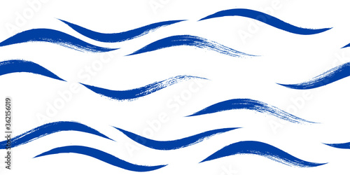 Seamless Wave Pattern, Hand drawn water sea modern vector background. Wavy beach brush stroke, curly grunge paint lines, watercolor illustration