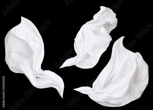Принти на полотні Fabric Cloth Flowing on Wind, Set of Flying Fluttering White Silk Textile Pieces