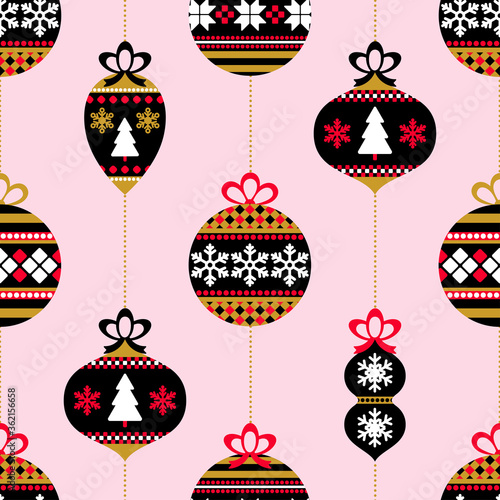 Seamless pattern with vintage Christmass balls and decor.