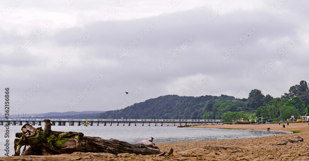 Amazing landscape with beautiful view of the calm sea on cloudy weather. Early morning on the sea coast.