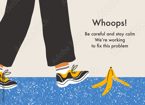 Error page with a danger of slip on a banana peel, vector background