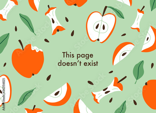 Error page with sliced and eaten apples, vector background