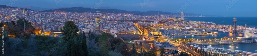 Barcelona - The panorama of the city in the sunset lightd with the Plaza Espana square.