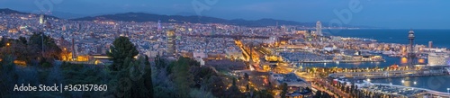 Barcelona - The panorama of the city in the sunset lightd with the Plaza Espana square.