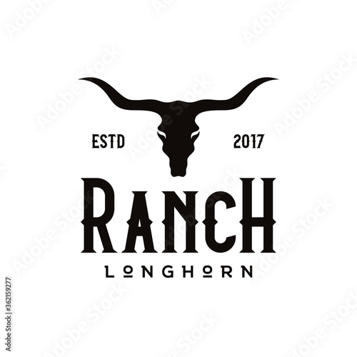 Vintage Retro Texas Longhorn Buffalo Bull Cow cattle for Western Farm Ranch Country logo design