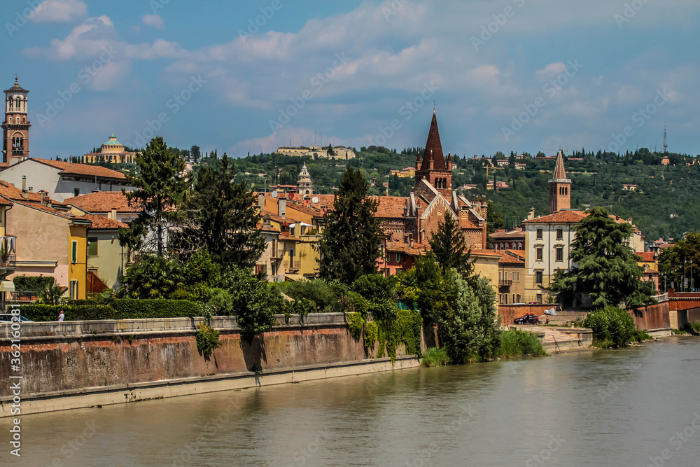 Verona city with Adige river on sunny day.