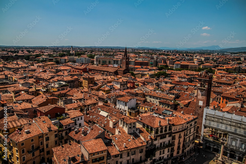 Beautiful view of Verona from the Lamberti tower. Verona, Veneto, Italy