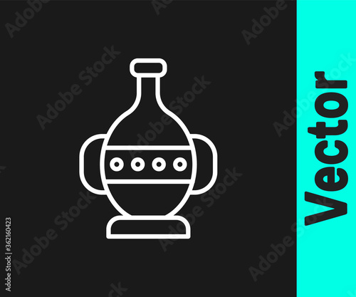 White line Ancient amphorae icon isolated on black background. Vector.