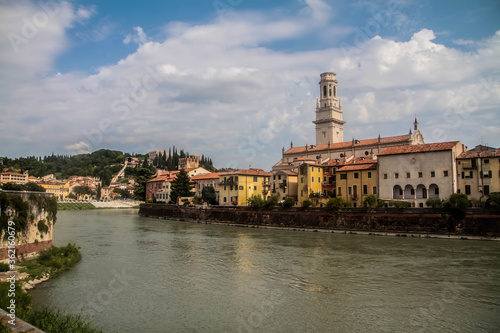 Verona city with Adige river on sunny day.