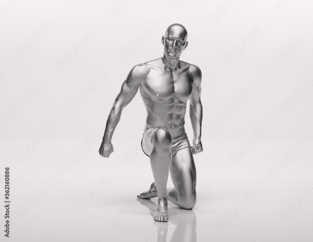 Fototapeta premium TITLE: 3D Render : an illustration of a male character model with silver texture