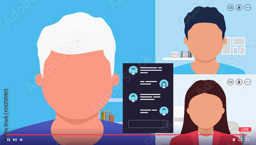 Video conference call, communication screen.Group of people take online video conferencing and talk.