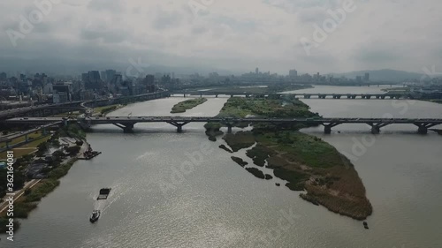 Taipei aerial shots from Tamsui River side. 