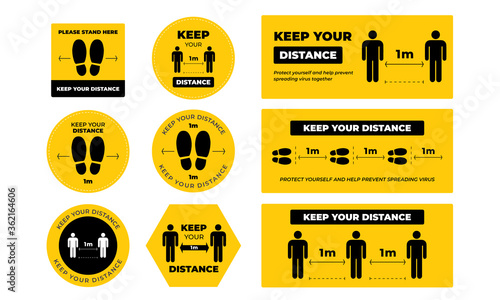 Collection set of keep your distance signs