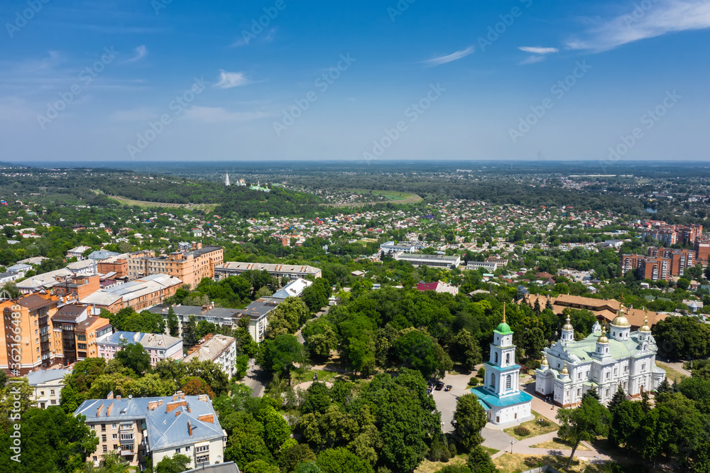 Poltava cityaerial view of mountains and old castles. Ukraine.