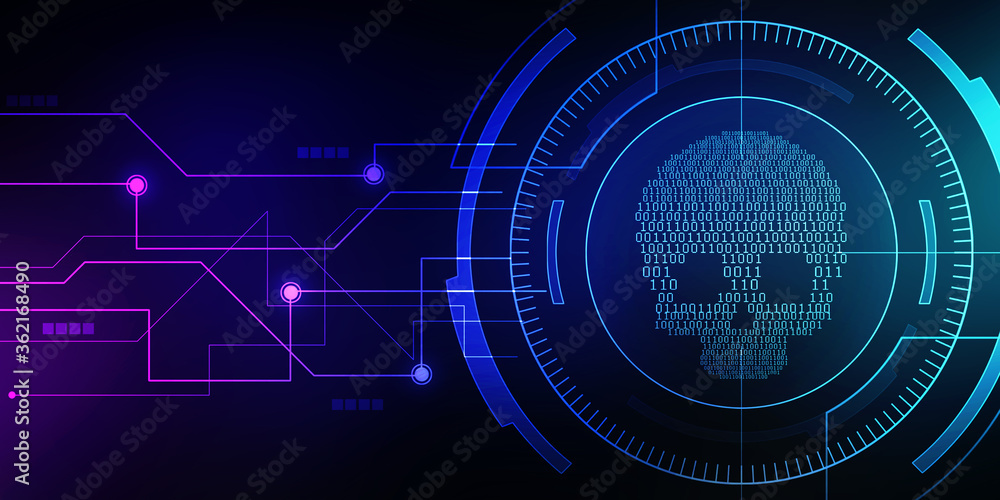 2d rendering Digital skull and crossbones on binary code 2d rendering Digital skull and crossbones on binary code