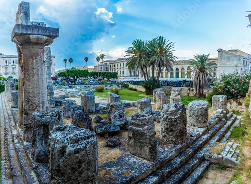 A panorama view across the Temple of Apollo on Ortygia island, Syracuse, Sicily in summer photo