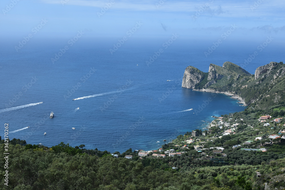 Boats jetting across the bay, Amalfi coast, Italy Boats jetting across the bay, Amalfi coast, Italy