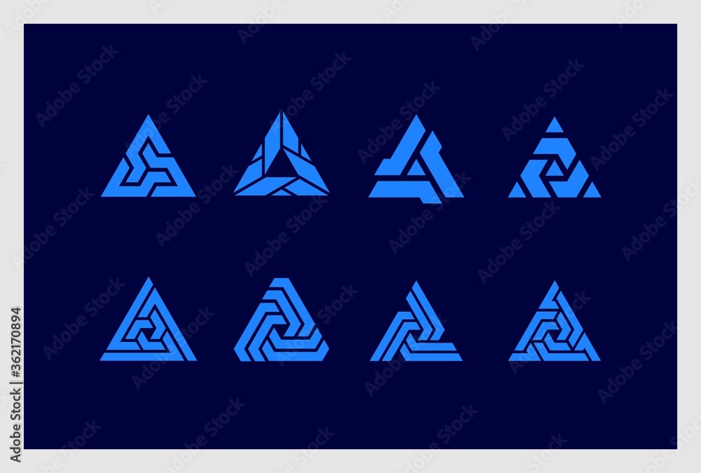 set of triangle logo design in abstract style. logos can be used for business, branding, identity, corporate, company. set of triangle logo design in abstract style. logos can be used for business, branding, identity, corporate, company.