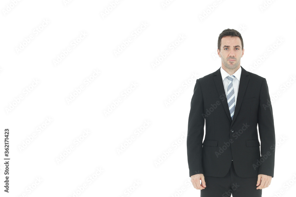 Handsome and smart businessman in black suit isolated on white background. Copy Space Handsome and smart businessman in black suit isolated on white background. Copy Space