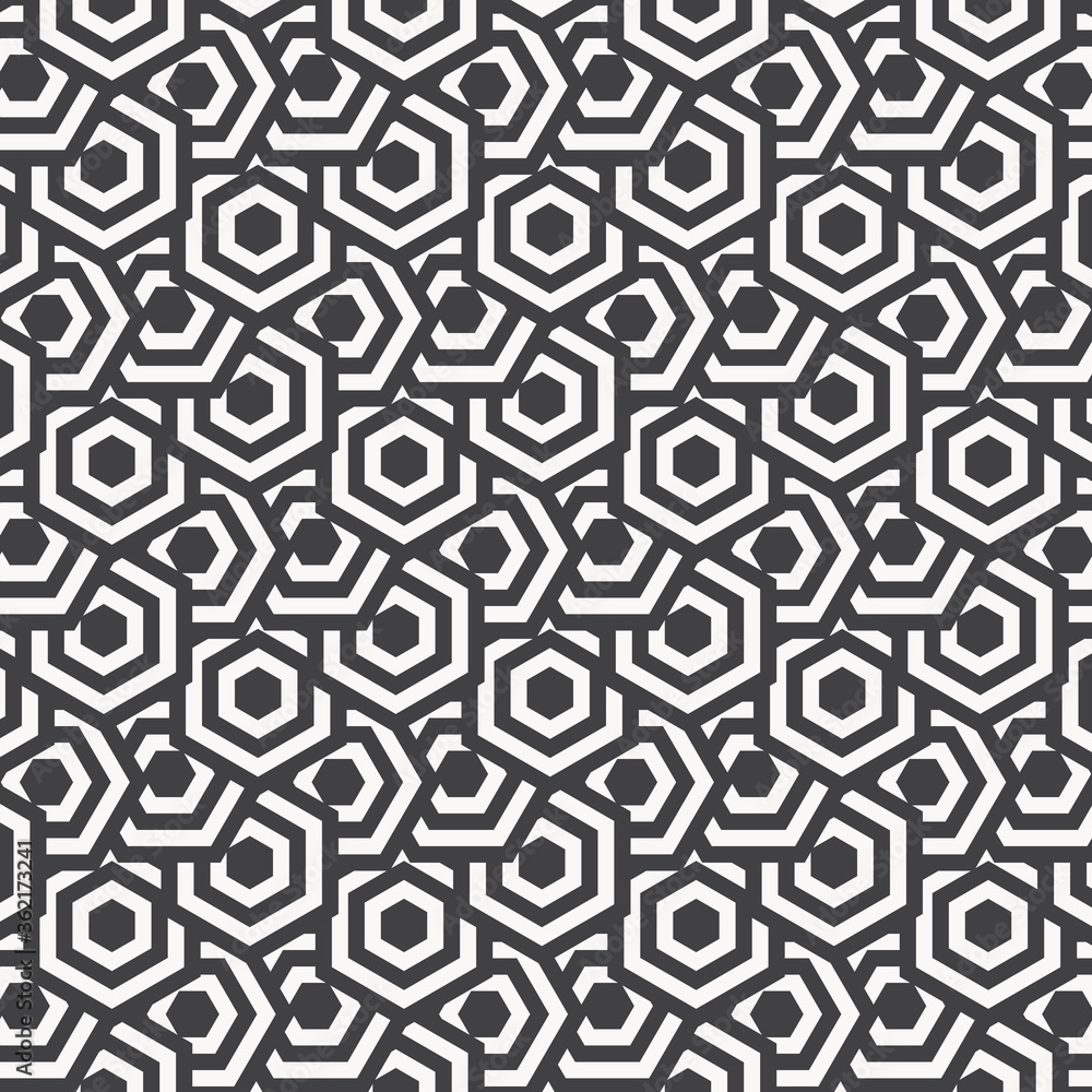 Linear geometric vector pattern, repeating hexagon shape overlay each. graphic clean design for fabric, event, wallpaper etc. pattern is on swatches panel.