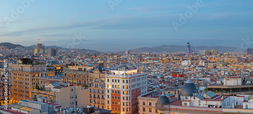 Barcelona - The panorama of the city at the dusk.