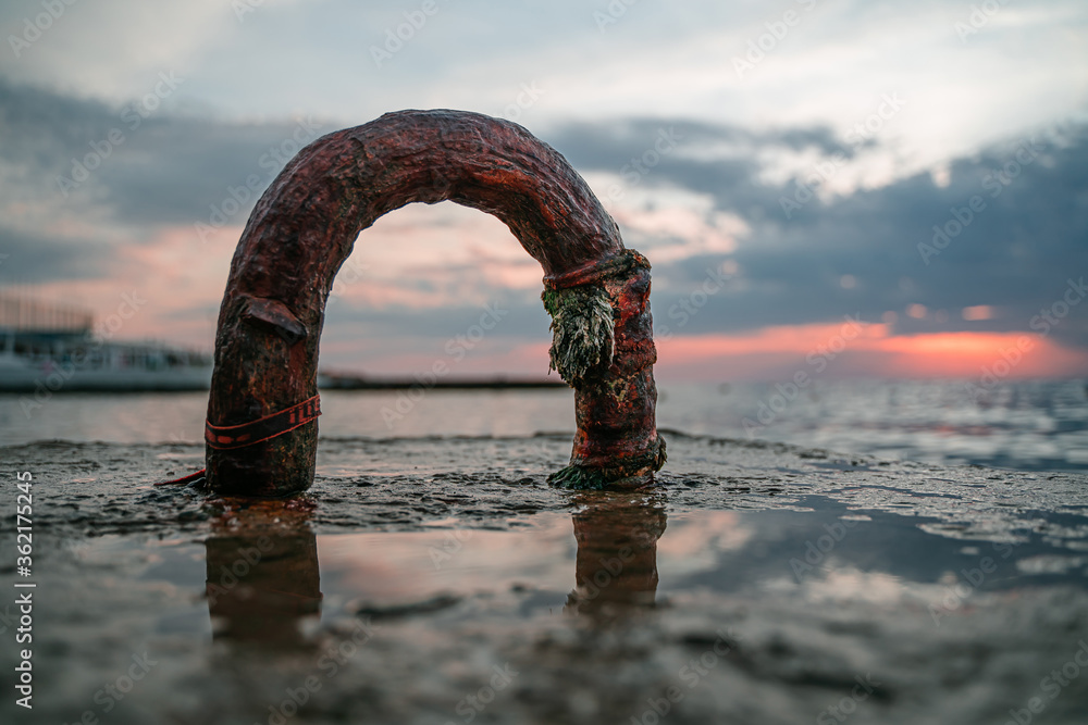Fototapeta premium rusty iron bracket on a mooring