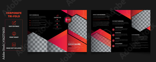 Tri fold brochure design. Corporate business template for tri fold flyer with rhombus square shapes