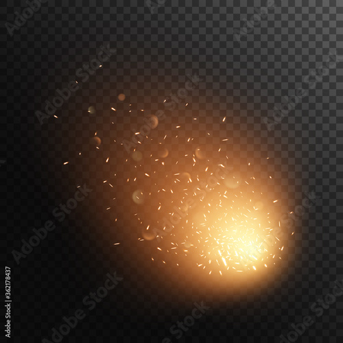 Fiery sparks on transparent background. Glow special effect.