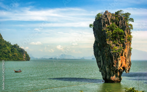 James Bond island near Phuket in Thailand. Famous landmark and famous travel destination.