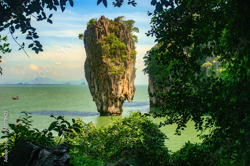 James Bond island near Phuket in Thailand. Famous landmark and famous travel destination.
