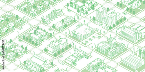 Illustration of a green town with isometric vector data photo