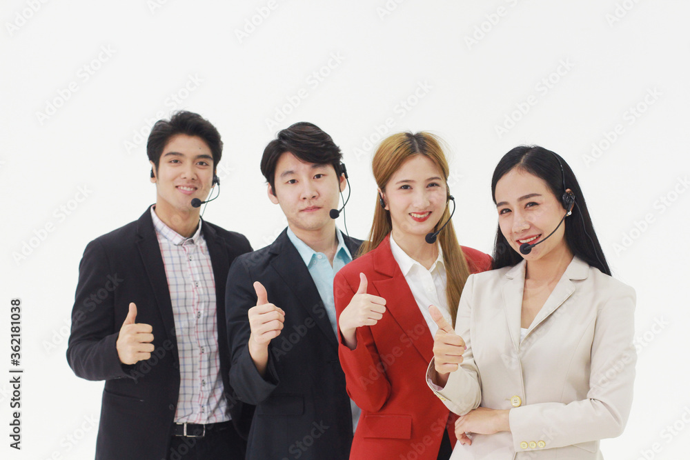 Powerful and Sucessful of Business group Call Center and technical Support staff for receptionist phone operator. Asian customer support team isolated on white background. Powerful and Sucessful of Business group Call Center and technical Support staff for receptionist phone operator. Asian customer support team isolated on white background.