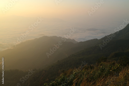 Beautiful landscape in the mountains at sunrise, Traveling concept background. © สมปอง ป้องปิด
