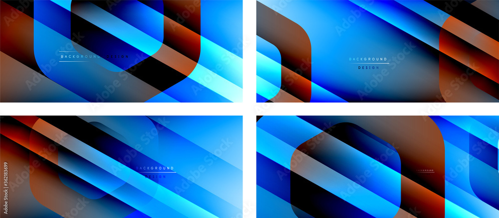 Set of hexagon geometric shapes and fluid gradients with 3d shadow and light straight lines, minimal abstract backgrounds Set of hexagon geometric shapes and fluid gradients with 3d shadow and light straight lines, minimal abstract backgrounds