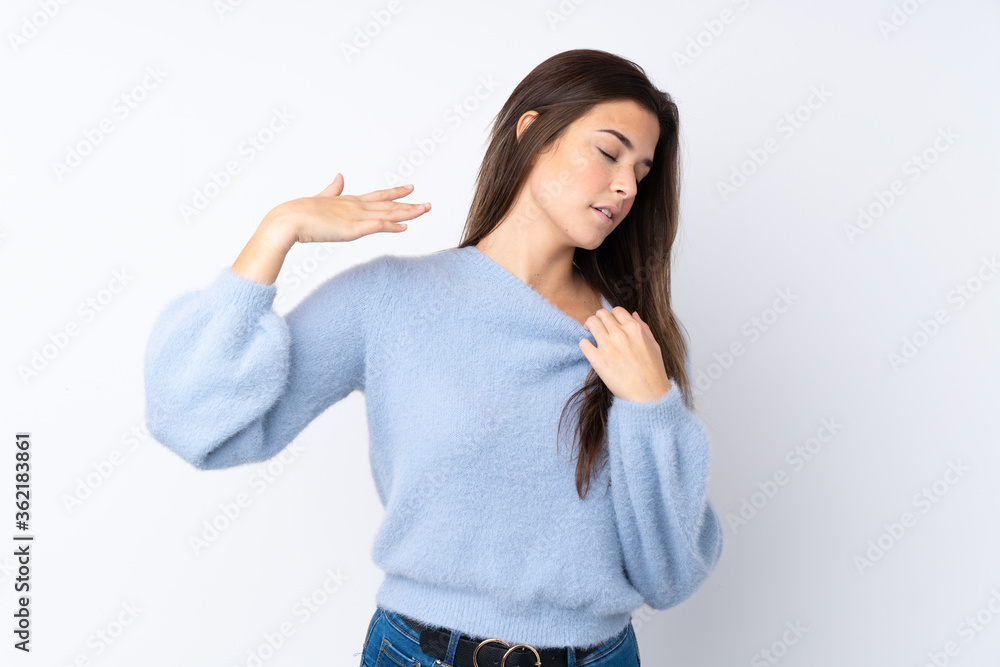 Teenager girl over isolated white background with tired and sick expression Teenager girl over isolated white background with tired and sick expression